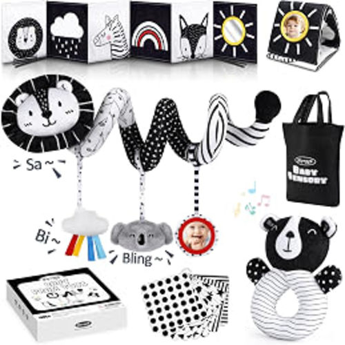 Amazon.com: Joyreal High Contrast Baby Toys for Newborn, Black and White Baby Sensory Toys with Car Seat Toys,Infant Toys with Black White Cards Book, Montessori Toys for Baby Gifts