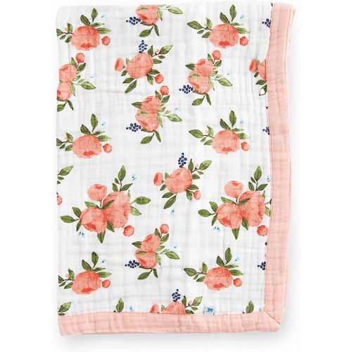 Little Unicorn Newborn Receiving Quilt | Ultra- Soft, Multi-Layered Muslin Fabric | Gift for Newborns & on-The-go (Watercolor Roses)