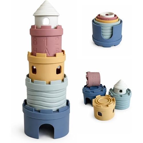 Hippypotamus Stacking Cups - Silicone Baby Stacking Toys - Montessori Soft Nesting Cups for Babies - Castle
