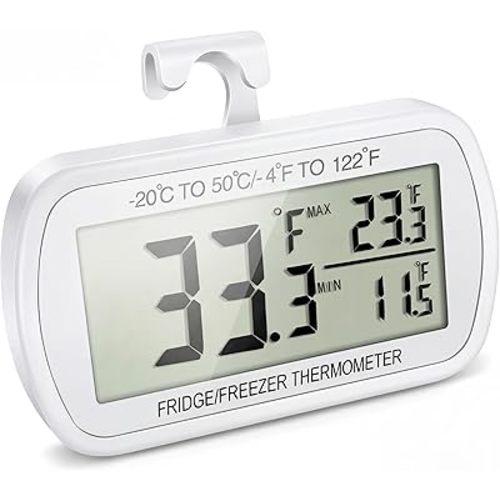 Waterproof Refrigerator Fridge Thermometer, Digital Freezer Room Thermometer, Max/Min Record Function Large LCD Screen and Magnetic Back for Kitchen, Home, Restaurants (1 Pack)