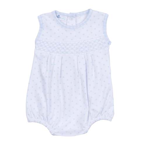 Gingham Dots Smocked Sleeveless Bubble in Light Blue