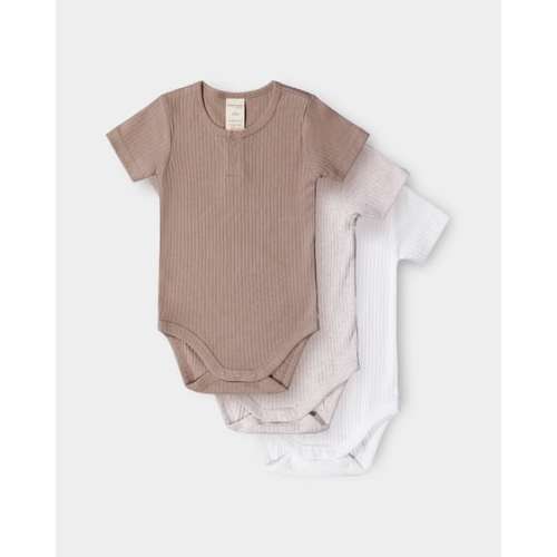 Medium Brown Baby 3 Pack Short Sleeve Organic Cotton Bodysuit | Best&Less™ Online