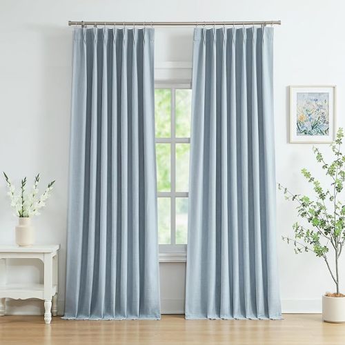 WEST LAKE Dusty Blue Bailey Pinch Pleated Full Blackout Curtains for Bedroom Living Room 112 Inches,Room Darkening Drapes,Thermal Insulating Window Treatment with Back Tabs Hooks,40"Wx112"L(Pack of 2)