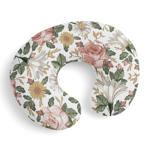 Sweet Jojo Designs Baby Girl Muslin 100% Cotton Nursing Pillow Cover Vintage Floral Pink Yellow and Green