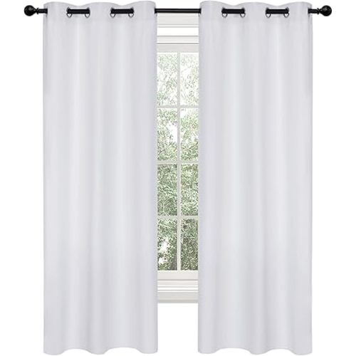 Deconovo Blackout Curtains for Bedroom – Set of 2 38W x 72L Inch Thermal Insulated & Noise Reducing Panels–Home Window Room Darkening Sustainable Grommet Drapes for Living Room and Nursery, Star White