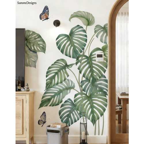 Tropical Leaves Wall Decals, Jungle Green Wall Sticker Plant Decoration Peel and Stick Wall Art Decals for Kids Bedroom Baby Nursery