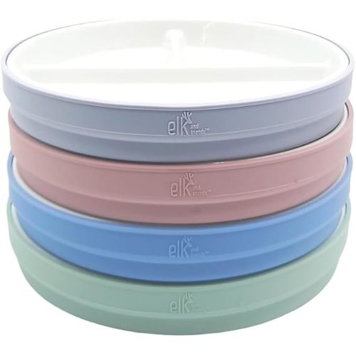 Elk and Friends Kids/Toddler 7.8" Porcelain Divided Plates + Sleeves | 4pk