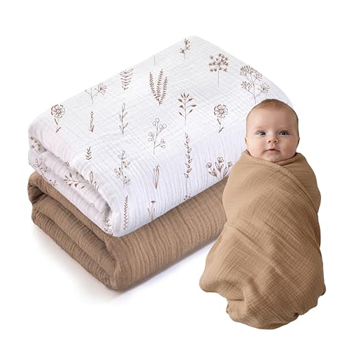 LILY O LAUREL Muslin Swaddle Baby Blanket for Boys and Girls, 100% Cotton, Swaddles for Newborns, 47"x47", Soft Breathable Skin Friendly Warm  Pack of 2