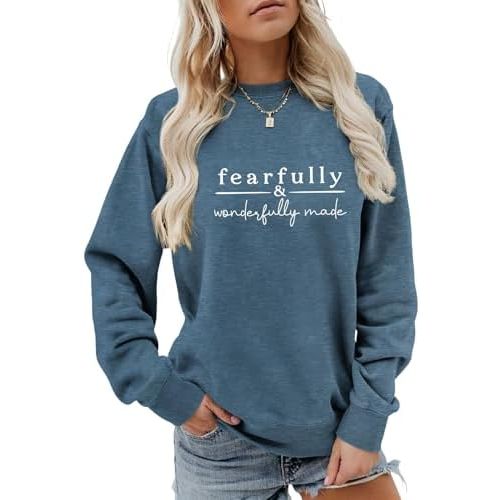 Fearfully And Wonderfully Made Sweatshirt, Women Christian Crewneck Sweater Religious Pullovers Tops
