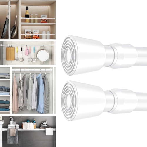 2Pack Tension Curtain Rod 16"-28", Adjustable Spring Tension Rod, No Drilling Tension Rods for Cabinet Wardrobe Closet Window Shower Curtains, 7/8" Diameter, White