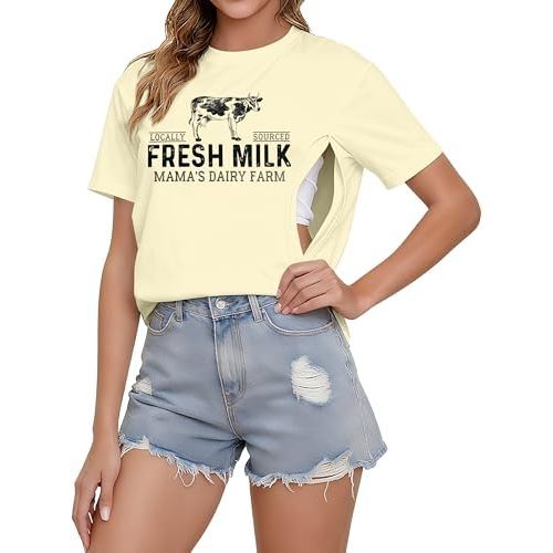 Breastfeeding Shirts for Women Zip Nursing Shirt Mama Nursing Graphic Top Causal Distressed Maternity Shirt Tops