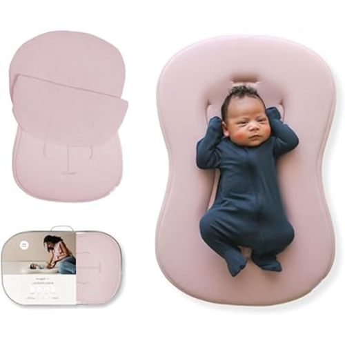 snuggle me® Baby Lounger Curve (0-6 Months) - Premium Organic Cotton with Foam Core, Machine-Washable Cover, Buttery-Soft & Breathable Infant Lounger with Travel Bag (30 in x 20 in x 1.9 in) - Petal