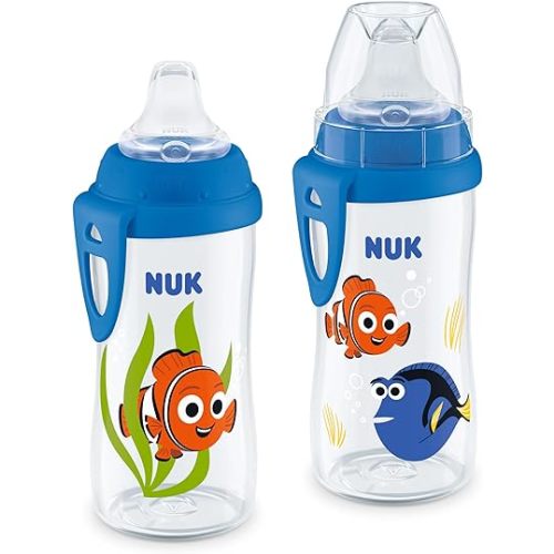 NUK First Choice Finding Nemo Active Cup 2.0, 10 oz. Soft Spout Sippy Cup with On-The-Go Carry Clip, Lightweight, Leak Proof, Spill Proof Cup, 2-Pack