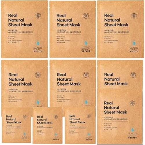 Real Natural Hydrating Sheet Mask | EWG VERIFIED Vegan Face Mask | 100% Cotton Sheet | 8 Hyaluronic Acids | Fragrance-Free Clean Skincare | Made in Korea (10 Pack)