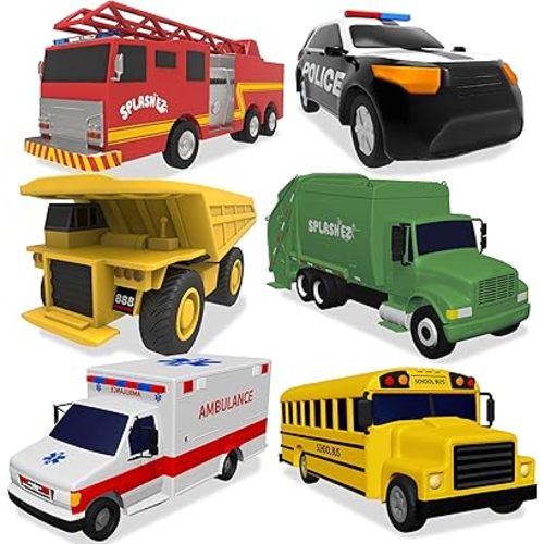 SplashEZ Mold Free 6 Cars Bath Toys for Kids | Toddler Bath Toys with No Hole for Water | Vehicles Set Ideal Size for Little Hands | Safe, Durable for Endless Tub Fun | Great for Boys & Girls Ages 0+