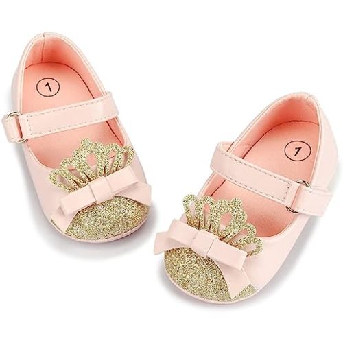 Meckior Infant Baby Girls Soft Sole Bowknot Princess Wedding Dress Mary Jane Flats Prewalker Newborn Light Baby Sneaker Shoes