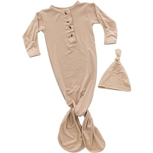 Newborn Knotted Baby Gown and Hat Set for Baby Boy or Baby Girl