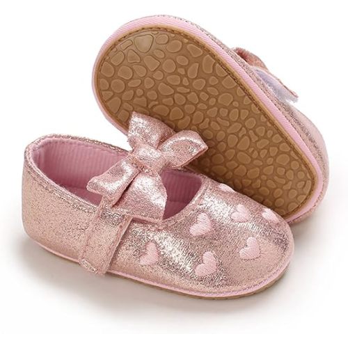 LAFEGEN Baby Girls Mary Jane Flats with Bownot Non Slip Soft Sole PU Leather Newborn Infant Toddler First Walker Cirb Dress Shoes