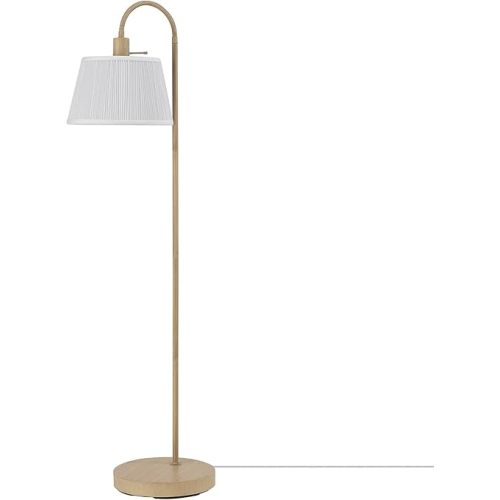 Globe Electric 65907 52" Floor Lamp, Light Faux Wood, White Pattern Shade, On/Off Rotary Switch on Socket