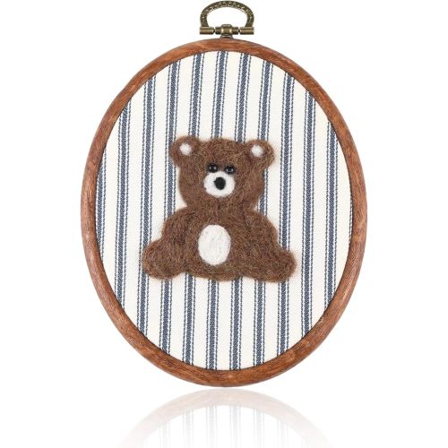 Chunful Felted Blue Striped Bear Nursery Wall Decor Cute Wall Art Decorative Artwork for Nursery Themes Bathroom Living Room Classroom Home Decoration
