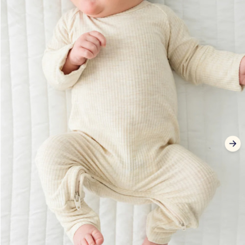 Heather Oatmeal Ribbed Crescent Zippy - Little Sleepies