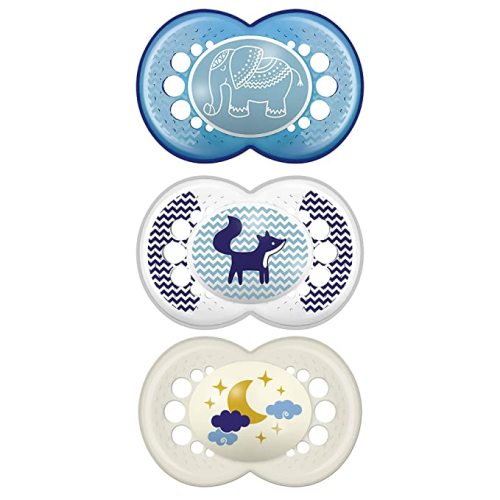 MAM Original Day & Night Baby Pacifier, Nipple Shape Helps Promote Healthy Oral Development, Glows in The Dark, 3 Pack, 6-16 Months, Boy,3 Count (Pack of 1) - 3-Pack