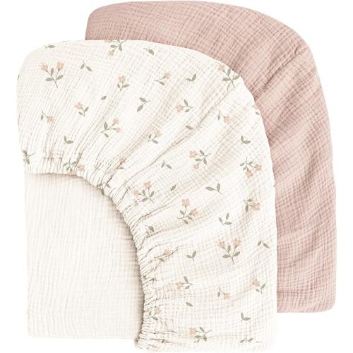 Muslin Cotton Crib Sheets - Neutral Fitted Sheets for Standard Crib& Toddler Mattress Soft and Breathable Baby Sheets for Boys and Girls - 28"x52"