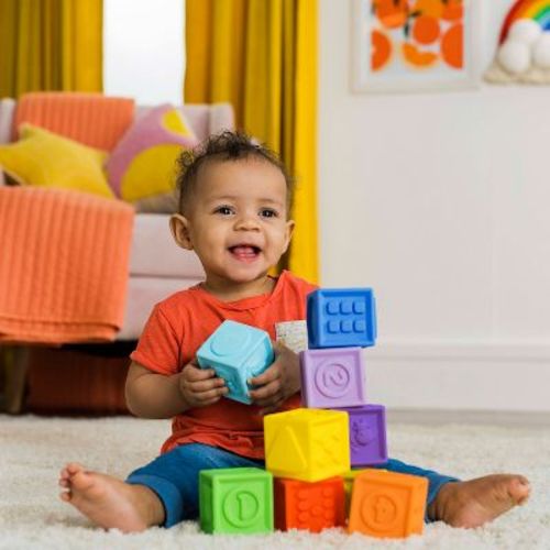 Bright Starts Kaleido Cubes 9pk Stack and Squeeze Baby Bath Toy Blocks