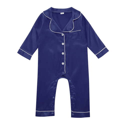 MEZZALL Baby Girl Boy Silk Pajamas Rompers Button Down Long Sleeve Satin Pjs Jumpsuit Comfort Loungewear, Blue, 0-3 Months