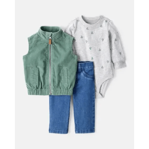 Baby Boy 3-Piece Corduroy Vest, Bodysuit & Pant Set - Green | Carter's