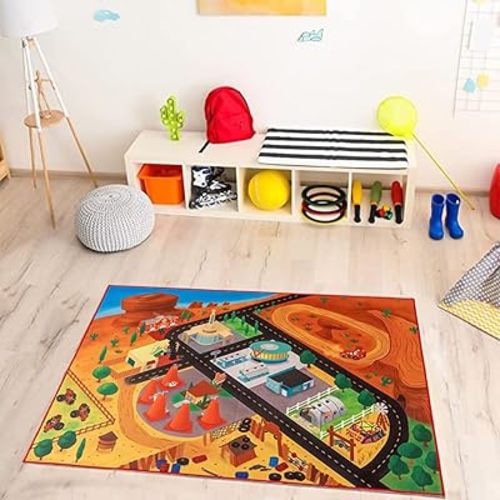 Gertmenian Disney Rug Pixar Boys Girls Childrens Bedroom Decor Kids Home Play Room Mat Bedding Games Area Carpet, 3x5 Small, Red 3X Toy Car Lightning McQueen + Mater + Cruz