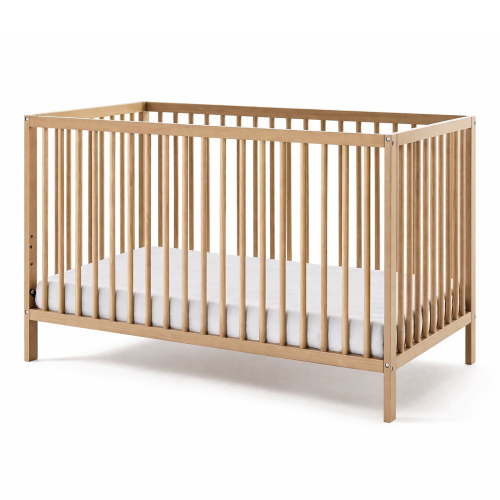 HARPPA 5-in-1 Convertible Baby Crib, White and Natural, Wooden, Adjustable Base Heights