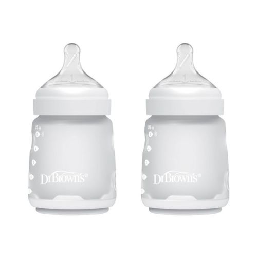 Dr. Brown's Silicone Baby Bottles - Clear - 5 fl oz/2pk: Level 1 Nipple, BPA-Free, Breakproof, Nitrosamine-Free