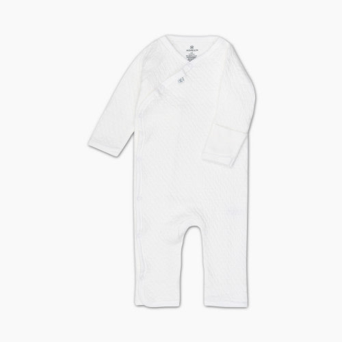 Honest Baby Clothing Organic Cotton Matelasse Side Snap Coverall - Bright White, Newborn