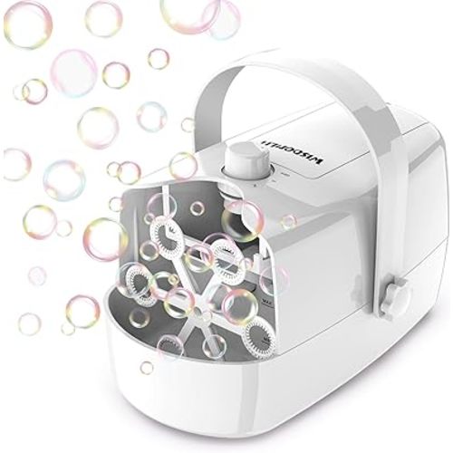 Bubble Machine, 3-in-1 Bubble Maker, Automatic Bubble Blower with 3 Bubble Wands, 8000+ Colorful Bubbles for Kids Toddlers, Operated by Plug-in or Batteries for Indoor Outdoor Birthday Party