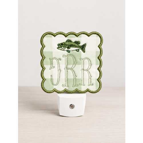 Embroidered Bass Fish Nightlight | Custom Monogram Nursery Decor | Unique Baby Shower Gift | Fishing Room Theme | Animal Theme