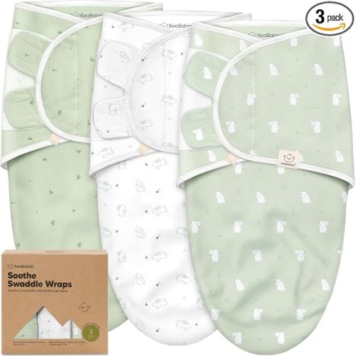 KeaBabies 3-Pack Baby Swaddle Sleep Sacks - Organic Swaddles for Newborns, Infant 0-3 Months, Baby Girls, Boys, Soft & Snug Newborn Sleep Sack, Nursery Swaddling Blankets (Bunnies, XS)