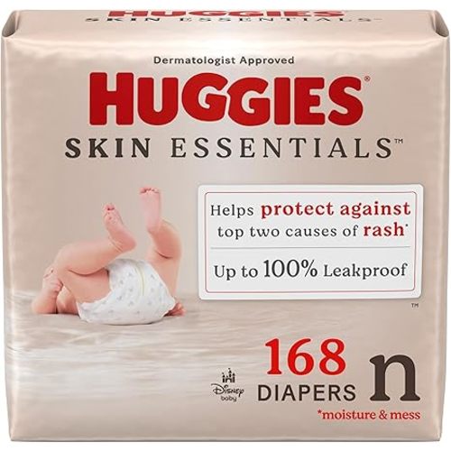 Huggies Size Newborn Diapers, Skin Essentials Baby Diapers, Size Newborn (6-9 lbs), 76 Count, Packaging May Vary