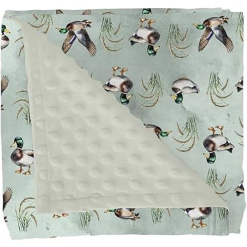 Vintage Mallard Duck Baby Blankets for Girl Boy Hunting Duck Green Leaves Soft Mink Dotted Backing Double Layer Swaddle Receiving Blanket Wild Ducks Bed Throw for Newborn Infant Toddler Nursery 30x40