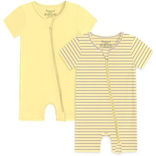 Jimonda Baby Boy Girl 2 Pack Pajamas Cotton Short Sleeve Footless Romper 2 Way Zipper One Piece Outfit Clothes