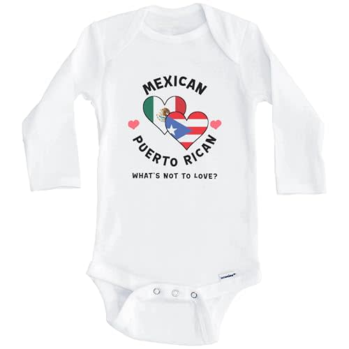 Mexican Puerto Rican What's Not to Love Heart Flags Baby Bodysuit (Long Sleeve)