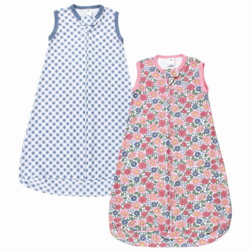 Hudson Baby Infant Girl Cotton Sleeveless Wearable Sleeping Bag, Sack, Blanket, Pink Blue Pretty Floral, 3-9 Months