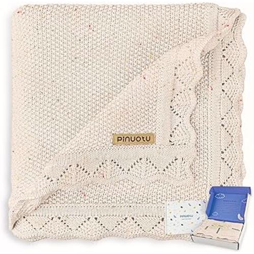 Knitted Baby Blanket for Boys & Girls, 100% Cotton Receiving Swaddle Crib & Stroller Blanket for Newborns, Infants, Toddlers, Oatmeal Fleck, 40 x 31 Inches