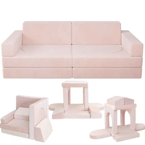 10pcs Modular Kids Play Couch, Child Sectional Sofa, Fortplay Bedroom and Playroom Furniture for Toddlers, Convertible Foam and Floor Cushion for Boys and Girls