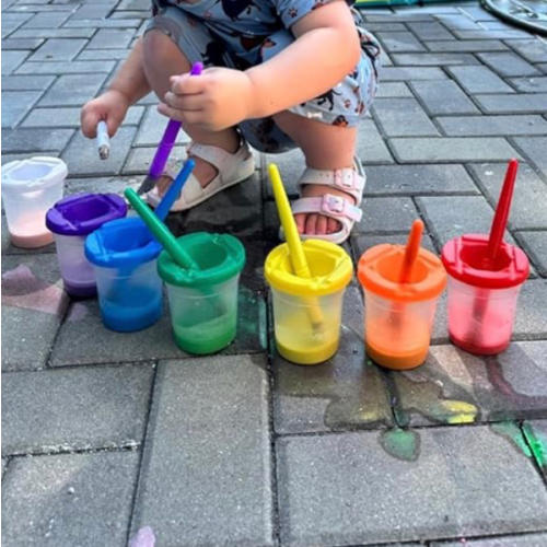 No Spill Paint Cups with Lids & Brushes, Set of 6