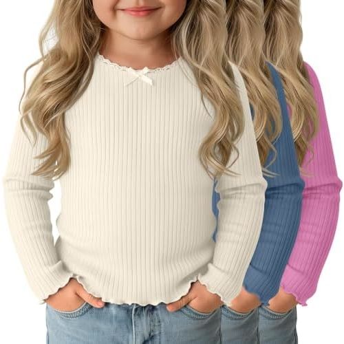 3 Pack Toddler Girls Long Sleeve Cotton Shirts