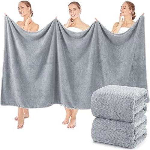 SmoothNovelty 2 Pcs Oversized Bath Towels 40 x 80 Inch, Extra Large Bath Sheets Microfiber Lightweight & Quick Dry, Jumbo Shower Towels for Adults Beach, Gym, Pool, Spa, Travel (Light Gray)