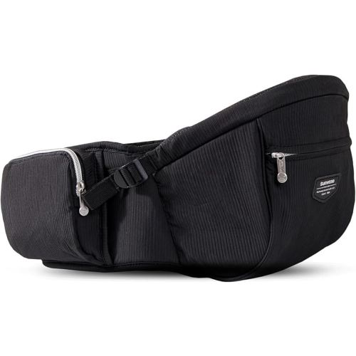 Sunveno Baby Carrier with Hip Seat,Ergonomic Baby Hip Carrier, Front-Facing Baby Holder, Anti-Slip Seat Surface, Wide and Adjustable Waistband, Multiple Pockets, Newborn to Toddler up to 45lbs, Black