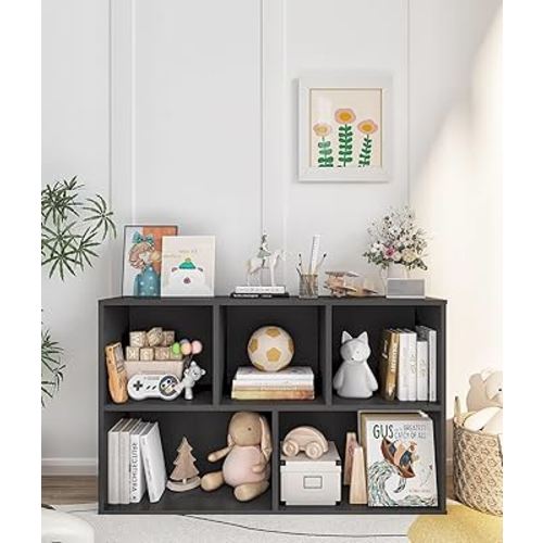 Montessori Toy Storage Shelf, Kids Toy and Book Storage Organizer for Kids Room Playroom Livingroom, Black
