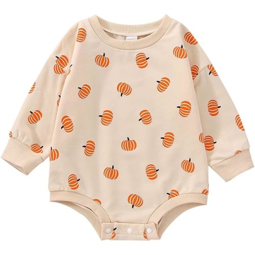 FYBITBO Halloween Baby Girl Boy Clothes Pumpkin Romper Sweatshirt Onesie Long Sleeve Bodysuit Top Fall Winter Outfit